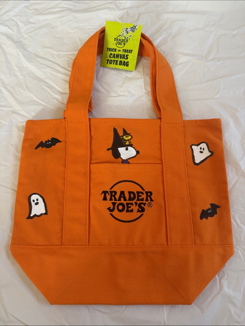 Painted Snoopy Orange Trader Joe’s Canvas Tote Bag